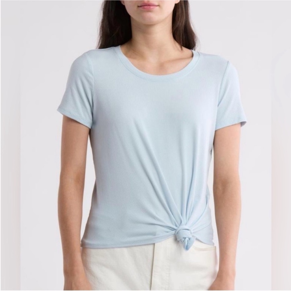 ✨ NWT 1.STATE Baby Blue Ribbed Tie-Front T-Shirt | Soft Stretch Tee
